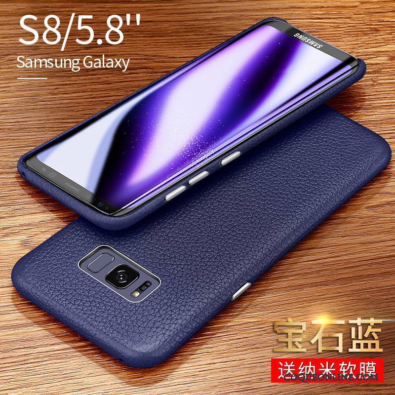 Samsung Galaxy S8+ Coque Luxe Cuir Business Nouveau Étui En Cuir Couvercle Arrière Bleu Marin