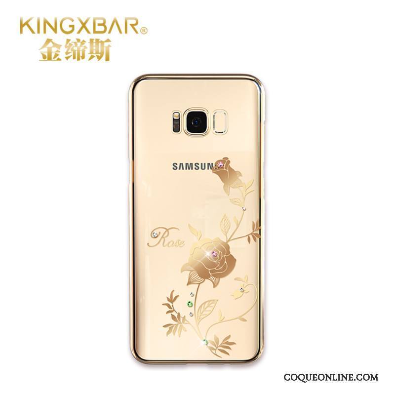 Samsung Galaxy S8+ Coque Très Mince Incassable Strass Transparent Étui Or Nouveau