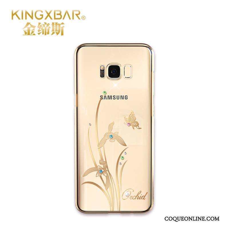 Samsung Galaxy S8+ Coque Très Mince Incassable Strass Transparent Étui Or Nouveau