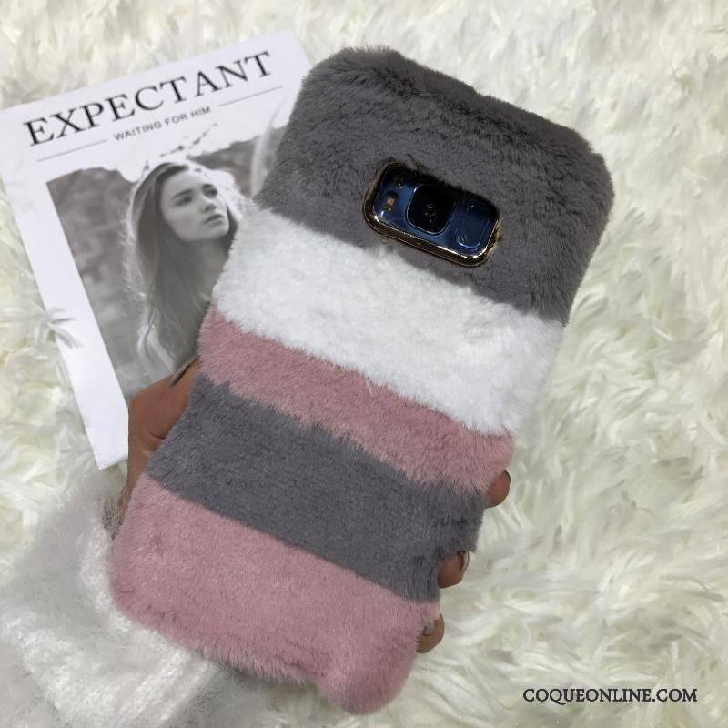 Samsung Galaxy S8+ Couture Couleurs Cœur Lapin Gris Cheveux De Lapin Coque De Téléphone Étoile