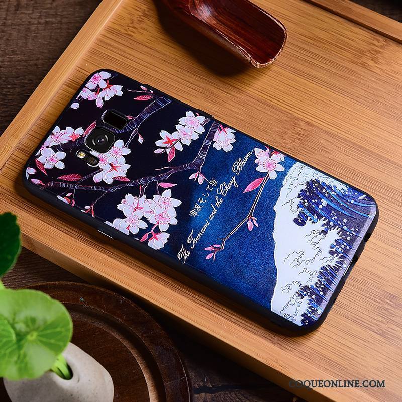 Samsung Galaxy S8 Gaufrage Coque De Téléphone Créatif Vintage Personnalité Style Chinois Bleu