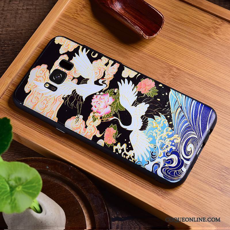 Samsung Galaxy S8 Gaufrage Coque De Téléphone Créatif Vintage Personnalité Style Chinois Bleu