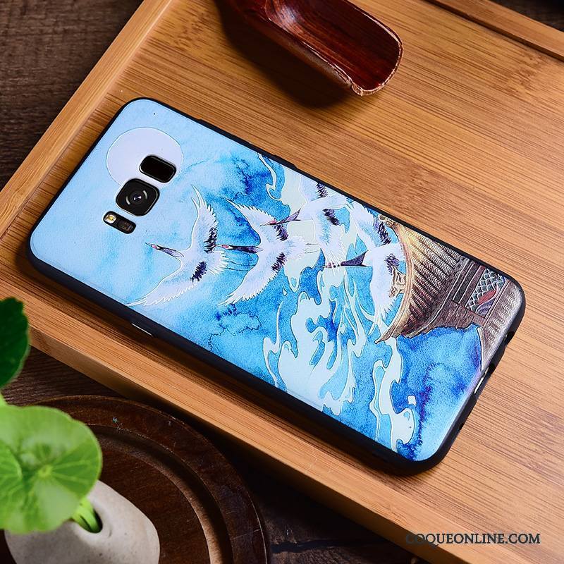 Samsung Galaxy S8 Gaufrage Coque De Téléphone Créatif Vintage Personnalité Style Chinois Bleu