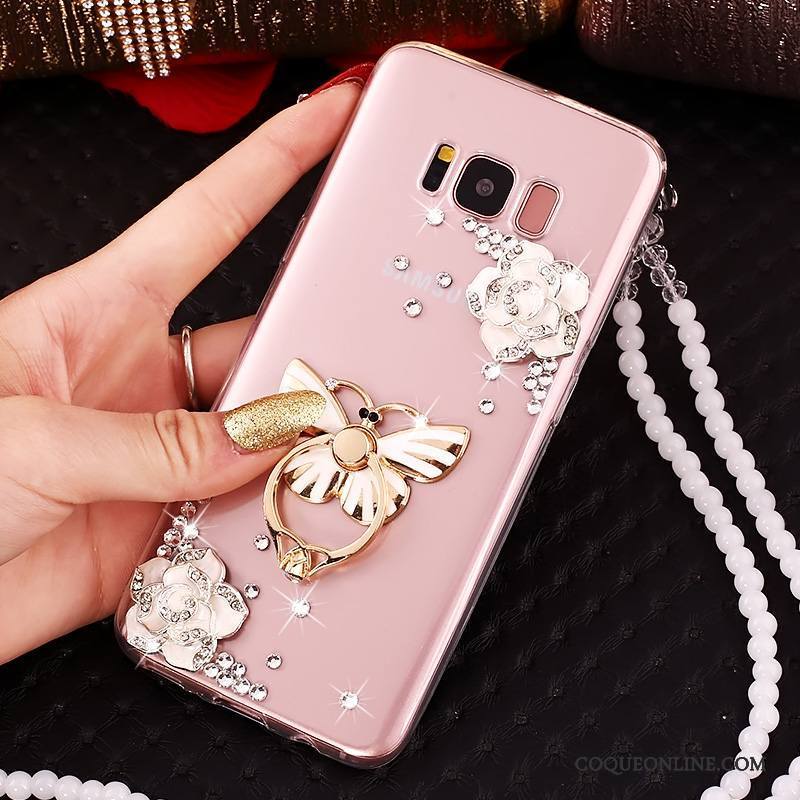 Samsung Galaxy S8 Ornements Suspendus Incassable Rose Strass Silicone Protection Coque De Téléphone