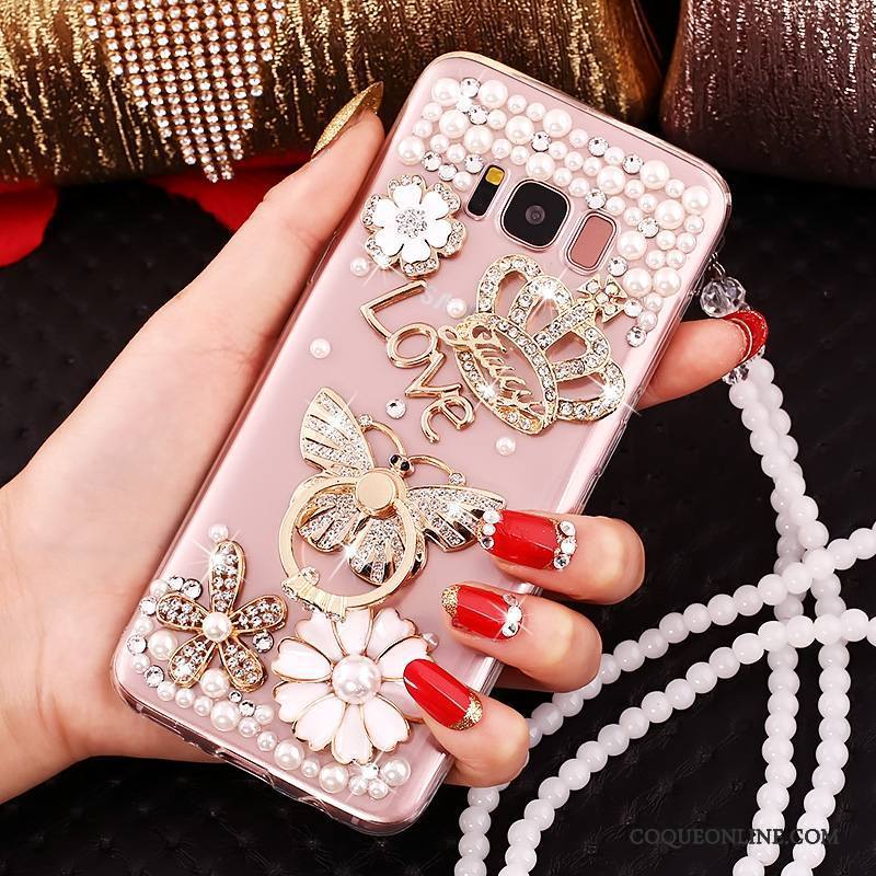 Samsung Galaxy S8 Ornements Suspendus Incassable Rose Strass Silicone Protection Coque De Téléphone