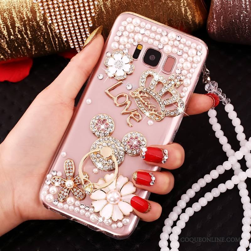 Samsung Galaxy S8 Ornements Suspendus Incassable Rose Strass Silicone Protection Coque De Téléphone