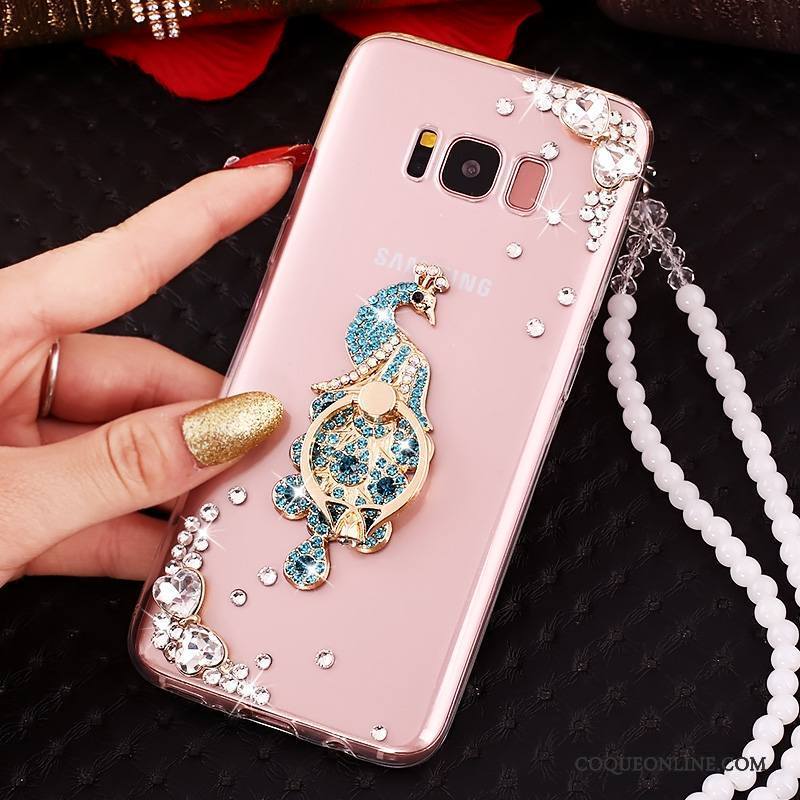 Samsung Galaxy S8 Ornements Suspendus Incassable Rose Strass Silicone Protection Coque De Téléphone