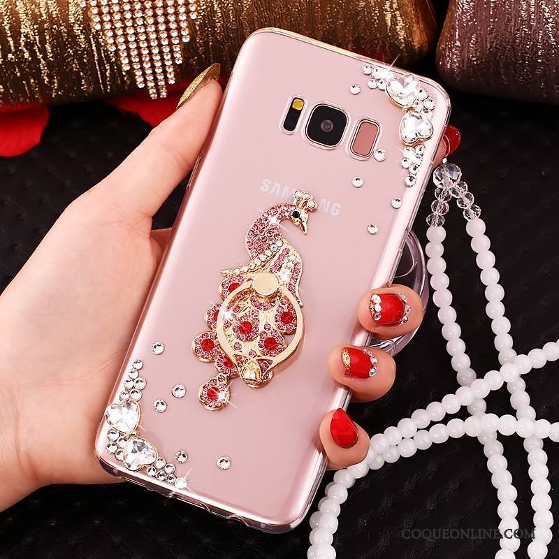 Samsung Galaxy S8 Ornements Suspendus Incassable Rose Strass Silicone Protection Coque De Téléphone