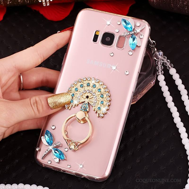 Samsung Galaxy S8 Ornements Suspendus Incassable Rose Strass Silicone Protection Coque De Téléphone