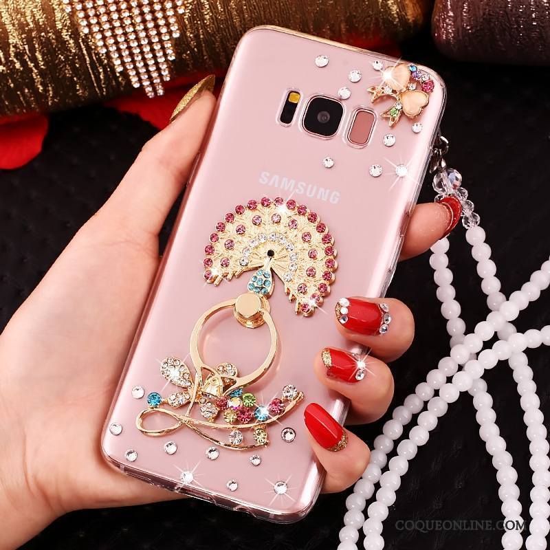 Samsung Galaxy S8 Ornements Suspendus Incassable Rose Strass Silicone Protection Coque De Téléphone