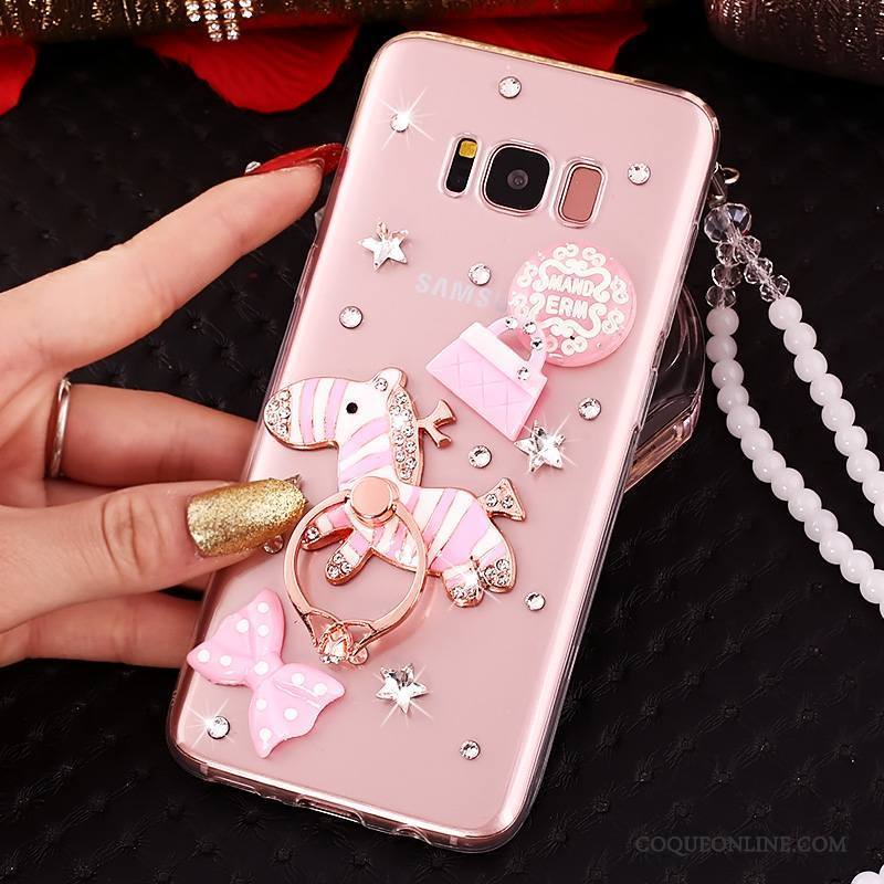 Samsung Galaxy S8 Ornements Suspendus Incassable Rose Strass Silicone Protection Coque De Téléphone