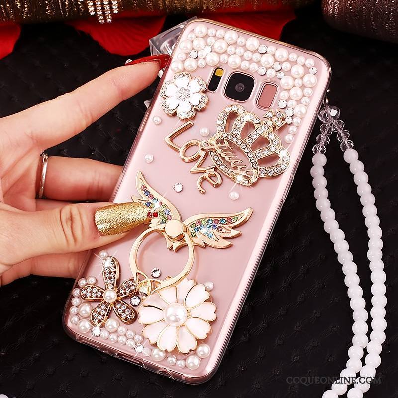 Samsung Galaxy S8 Ornements Suspendus Incassable Rose Strass Silicone Protection Coque De Téléphone