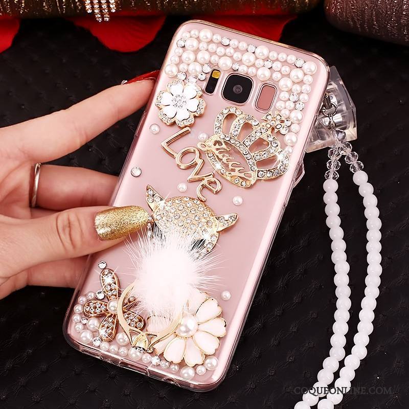 Samsung Galaxy S8 Ornements Suspendus Incassable Rose Strass Silicone Protection Coque De Téléphone