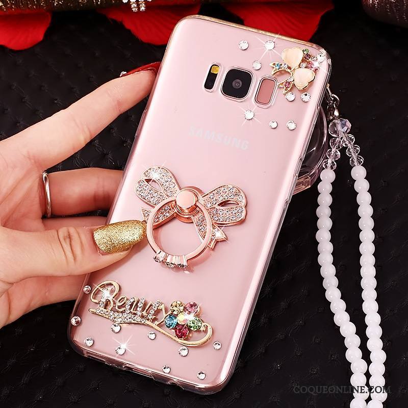 Samsung Galaxy S8 Ornements Suspendus Incassable Rose Strass Silicone Protection Coque De Téléphone