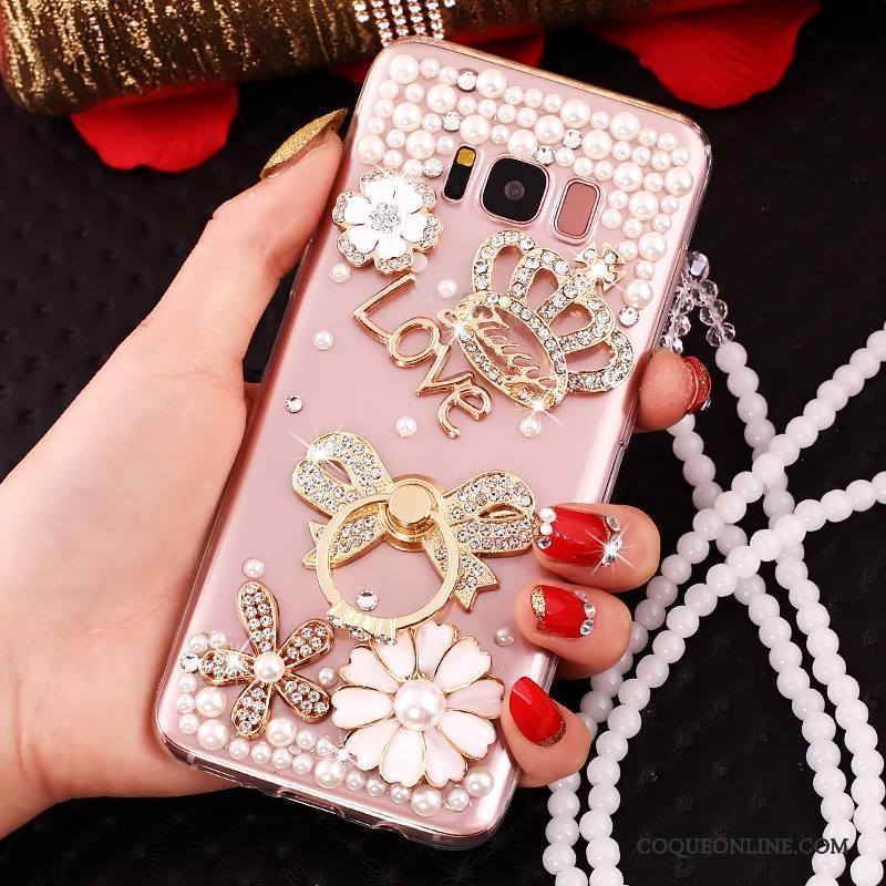 Samsung Galaxy S8 Ornements Suspendus Incassable Rose Strass Silicone Protection Coque De Téléphone