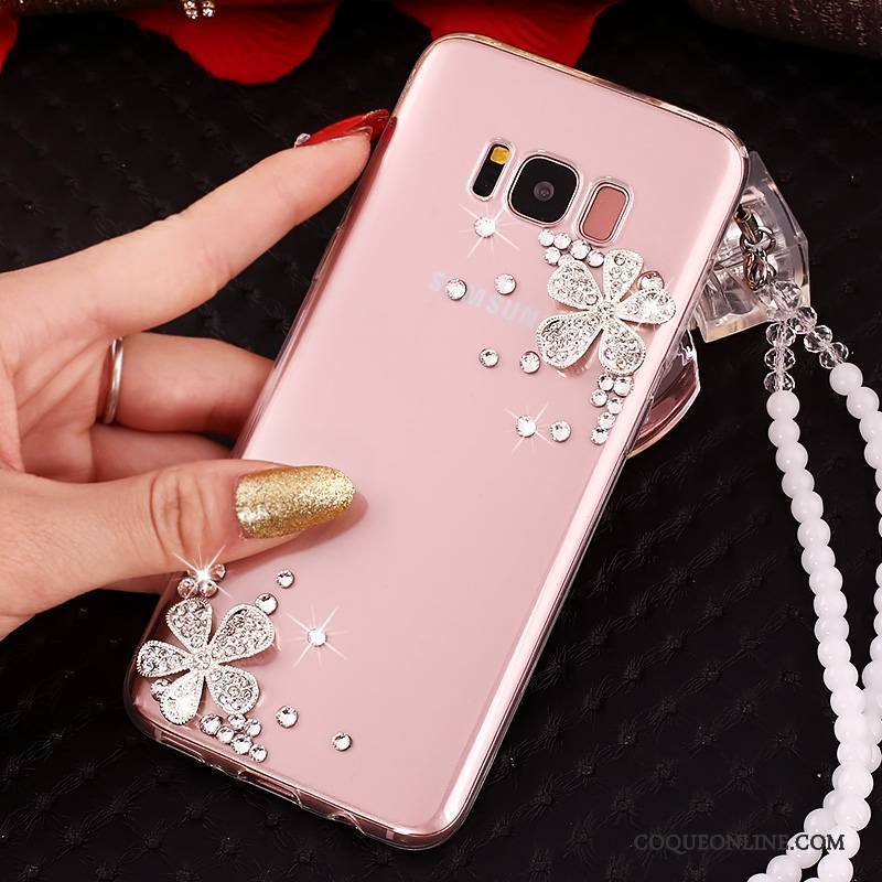 Samsung Galaxy S8 Ornements Suspendus Incassable Rose Strass Silicone Protection Coque De Téléphone