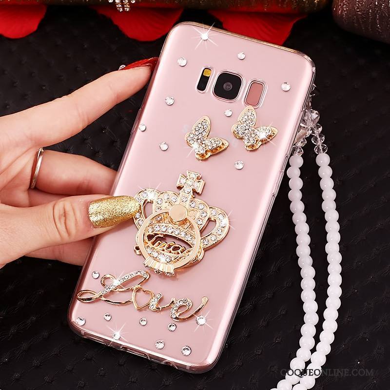 Samsung Galaxy S8 Ornements Suspendus Incassable Rose Strass Silicone Protection Coque De Téléphone