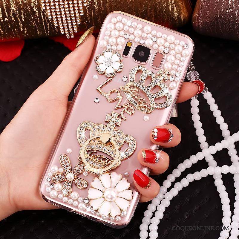 Samsung Galaxy S8 Ornements Suspendus Incassable Rose Strass Silicone Protection Coque De Téléphone