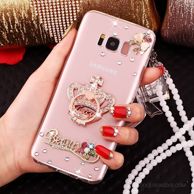 Samsung Galaxy S8 Ornements Suspendus Incassable Rose Strass Silicone Protection Coque De Téléphone