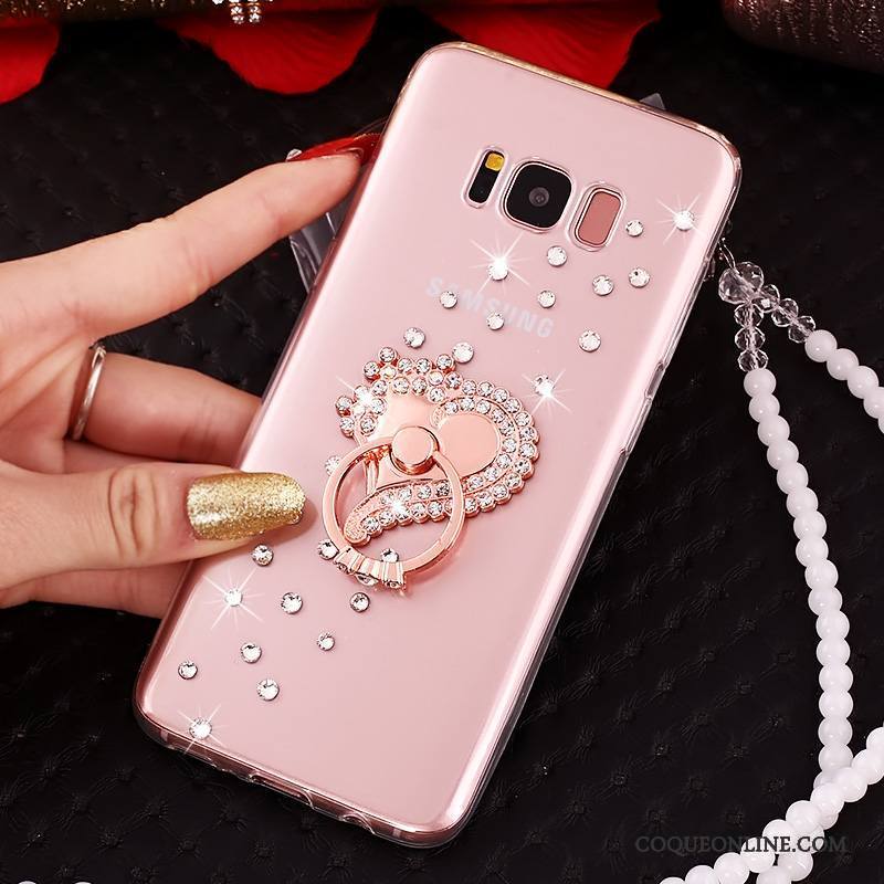 Samsung Galaxy S8 Ornements Suspendus Incassable Rose Strass Silicone Protection Coque De Téléphone