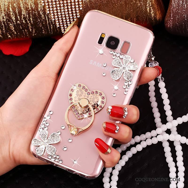 Samsung Galaxy S8 Ornements Suspendus Incassable Rose Strass Silicone Protection Coque De Téléphone