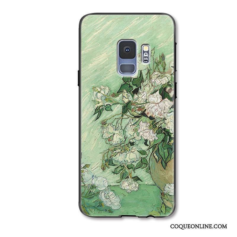 Samsung Galaxy S9+ Blanc Coque De Téléphone Peinture À L'huile Protection Rose Fleurs Créatif