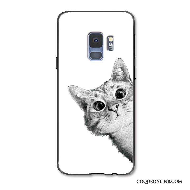 Samsung Galaxy S9+ Coque Chat Gaufrage Bovins Étoile Ornements Suspendus Blanc Charmant