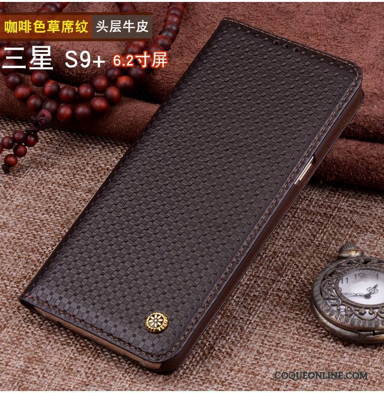 Samsung Galaxy S9+ Coque Cuir Véritable Incassable Business Bleu Étoile Étui Nouveau