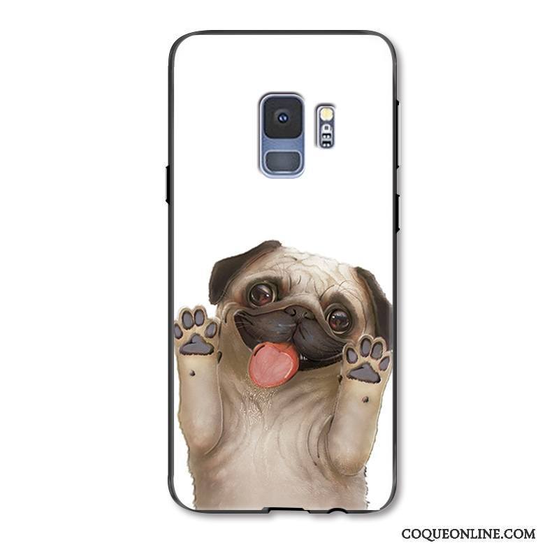 Samsung Galaxy S9+ Coque Dessin Animé Délavé En Daim Incassable Tout Compris Blanc Gaufrage Silicone