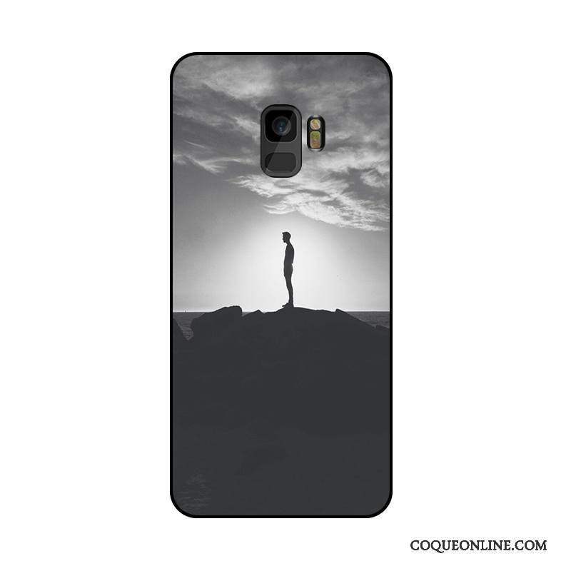 Samsung Galaxy S9+ Coque Fluide Doux Gris Tendance Charmant Protection Gaufrage Ornements Suspendus