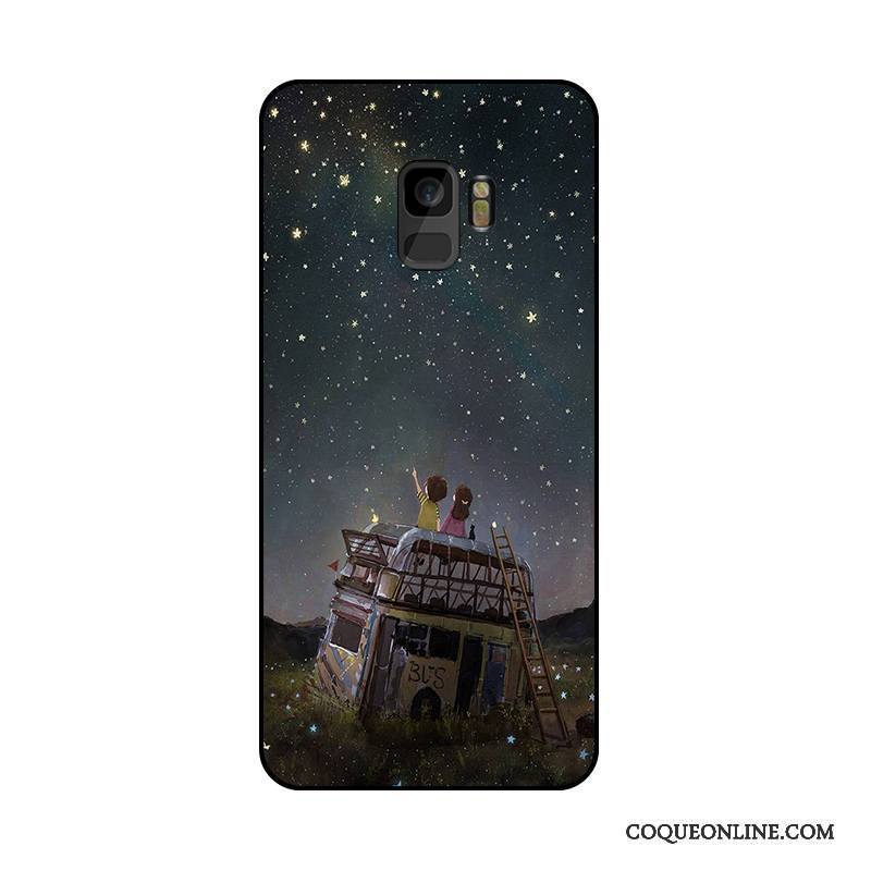 Samsung Galaxy S9+ Coque Fluide Doux Gris Tendance Charmant Protection Gaufrage Ornements Suspendus