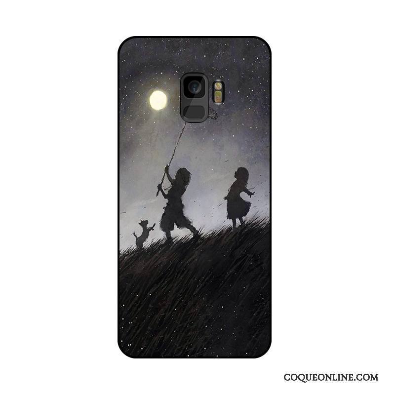 Samsung Galaxy S9+ Coque Fluide Doux Gris Tendance Charmant Protection Gaufrage Ornements Suspendus