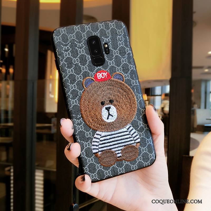 Samsung Galaxy S9+ Coque Ours Tout Compris Incassable Personnalité Rouge Broderie Étoile