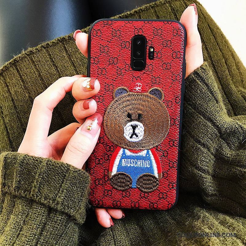 Samsung Galaxy S9+ Coque Ours Tout Compris Incassable Personnalité Rouge Broderie Étoile