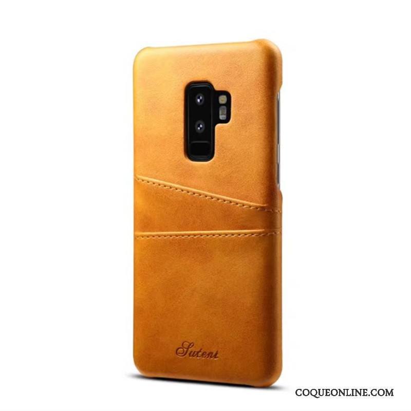 Samsung Galaxy S9+ Coque Petit Cuir Véritable Incassable Jaune Étui De Téléphone