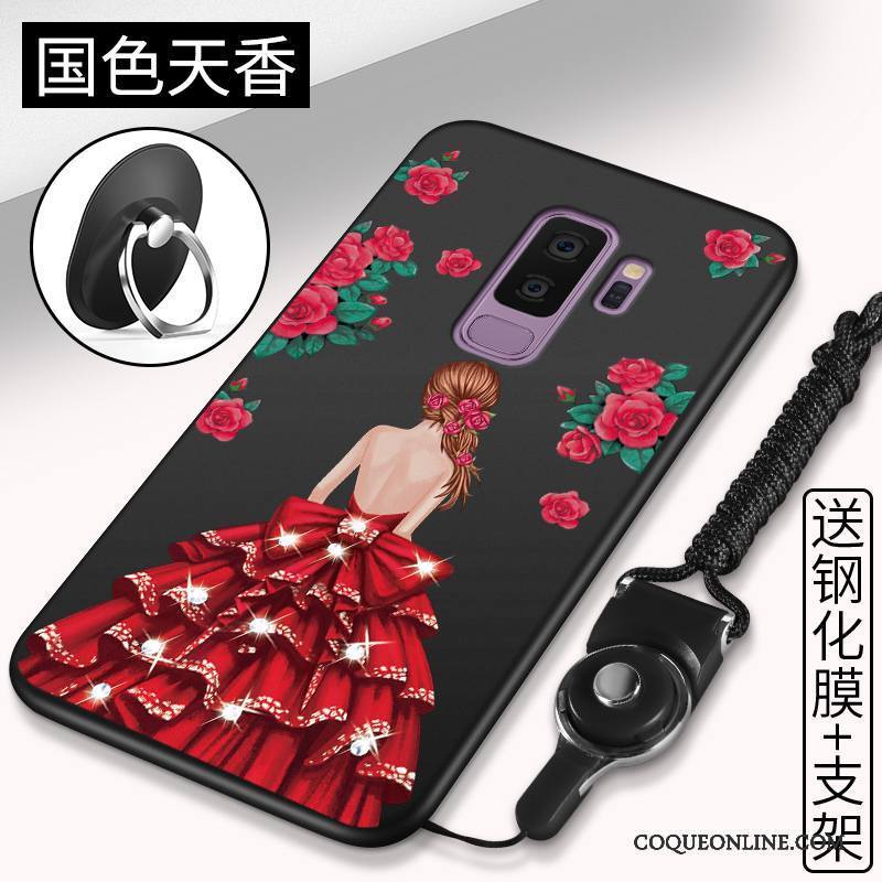 Samsung Galaxy S9+ Coque Tout Compris Étui Rouge Protection Personnalité Délavé En Daim Noir