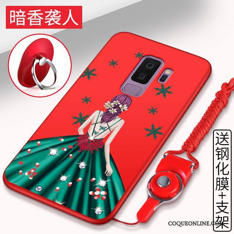 Samsung Galaxy S9+ Coque Tout Compris Étui Rouge Protection Personnalité Délavé En Daim Noir