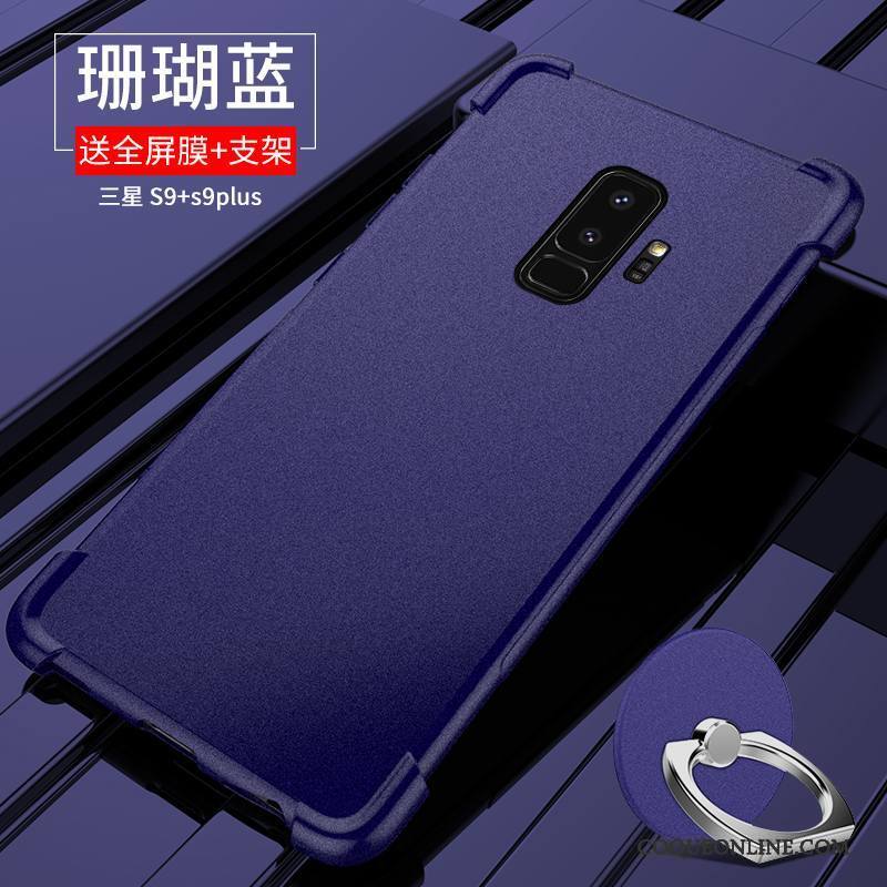 Samsung Galaxy S9+ Délavé En Daim Silicone Coque Protection Ballon Bleu Étoile