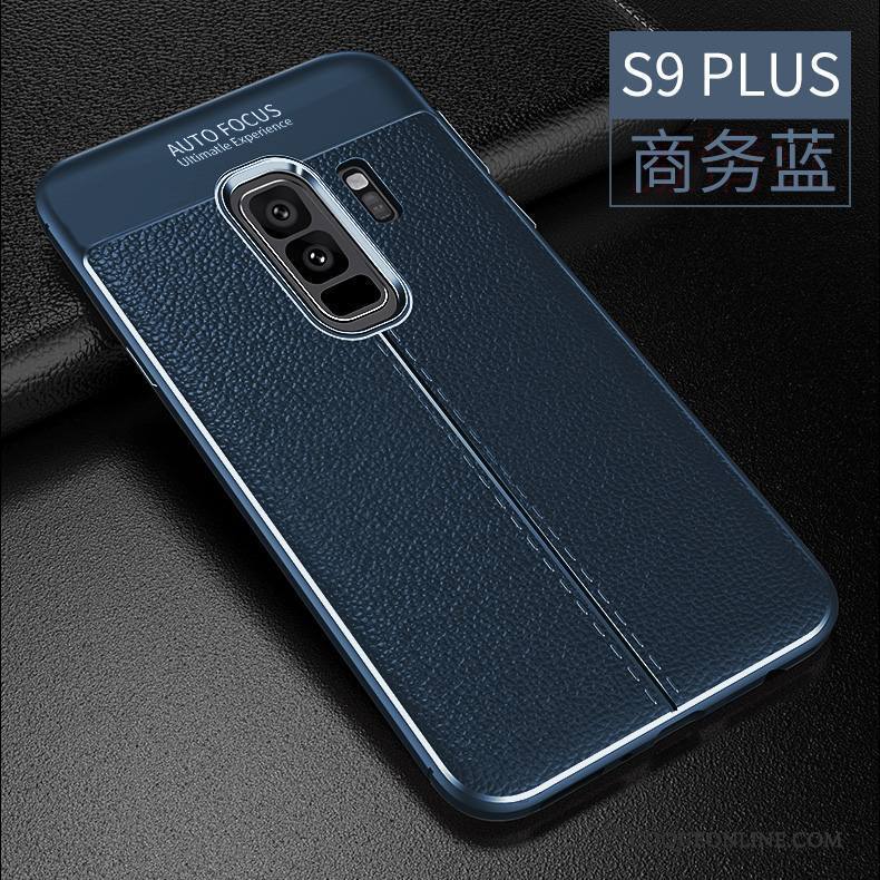 Samsung Galaxy S9+ Modèle Fleurie Cuir Incassable Silicone Coque De Téléphone Protection Bleu