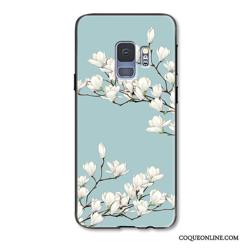 Samsung Galaxy S9 Simple Fleurs Frais Protection Bleu Clair Incassable Coque De Téléphone