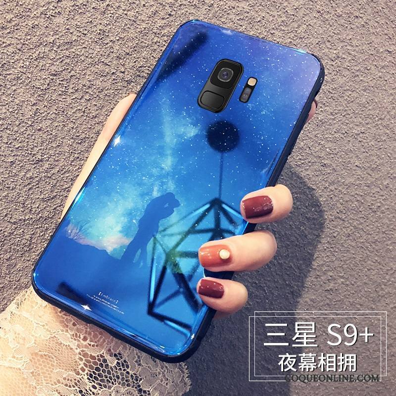 Samsung Galaxy S9+ Verre Étoile Coque De Téléphone Bleu Silicone Tout Compris Personnalité