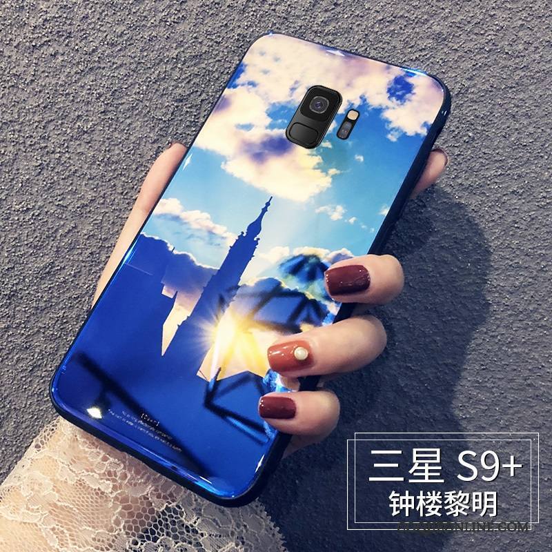 Samsung Galaxy S9+ Verre Étoile Coque De Téléphone Bleu Silicone Tout Compris Personnalité