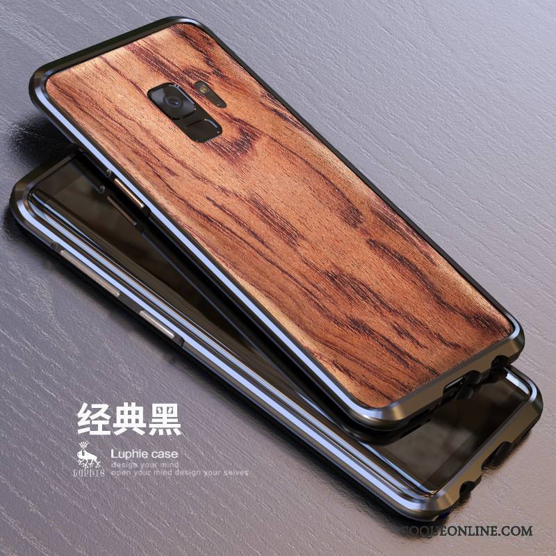 Samsung Galaxy S9 Étui Coque De Téléphone Couvercle Arrière Border Métal Protection Bois