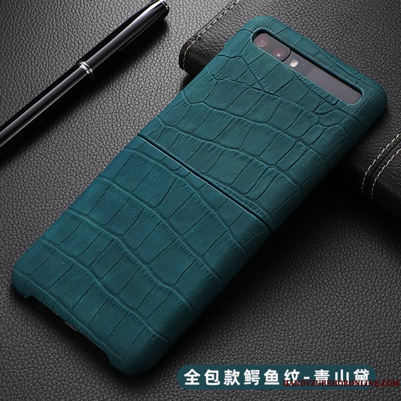 Samsung Z Flip Bleu Marin Cuir Véritable Pure Coque De Téléphone Tout Compris Étui En Cuir Incassable