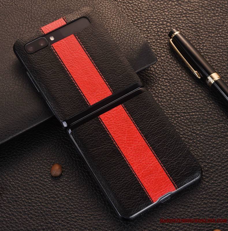 Samsung Z Flip Coque Cuir Crocodile Modèle Téléphone Portable Couvercle Arrière Rouge Cuir Véritable Étoile