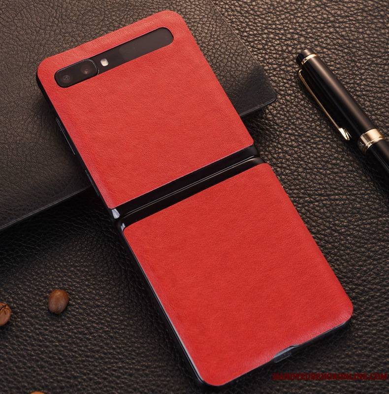 Samsung Z Flip Coque Cuir Crocodile Modèle Téléphone Portable Couvercle Arrière Rouge Cuir Véritable Étoile