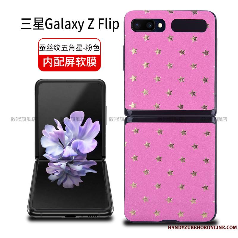 Samsung Z Flip Coque Étoile Téléphone Portable Noir Étui En Cuir Protection Tempérer Membrane
