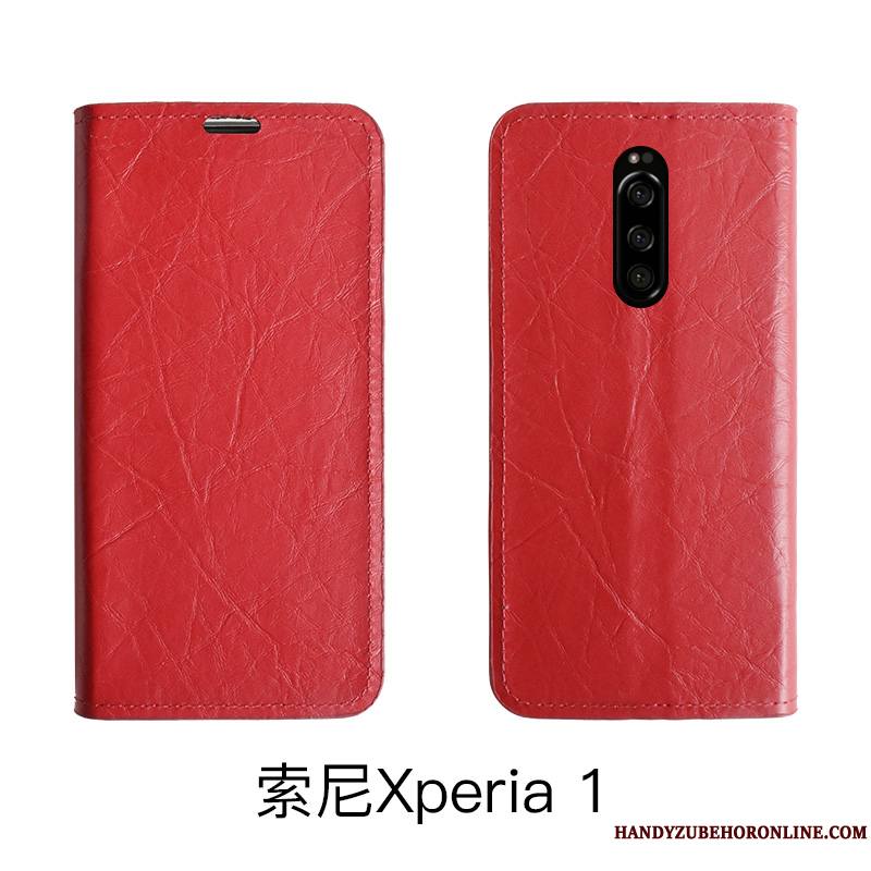 Sony Xperia 1 Coque De Téléphone Carte Tout Compris Rouge Protection Étui Simple