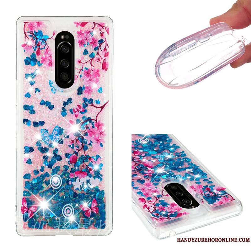 Sony Xperia 1 Coque De Téléphone Rouge Incassable Fluide Doux Dessin Animé Quicksand Étui