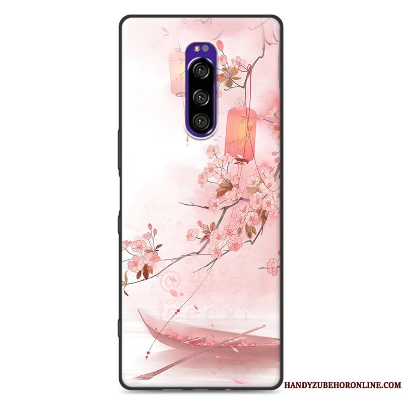 Sony Xperia 1 Créatif Silicone Rose Style Chinois Délavé En Daim Fluide Doux Coque